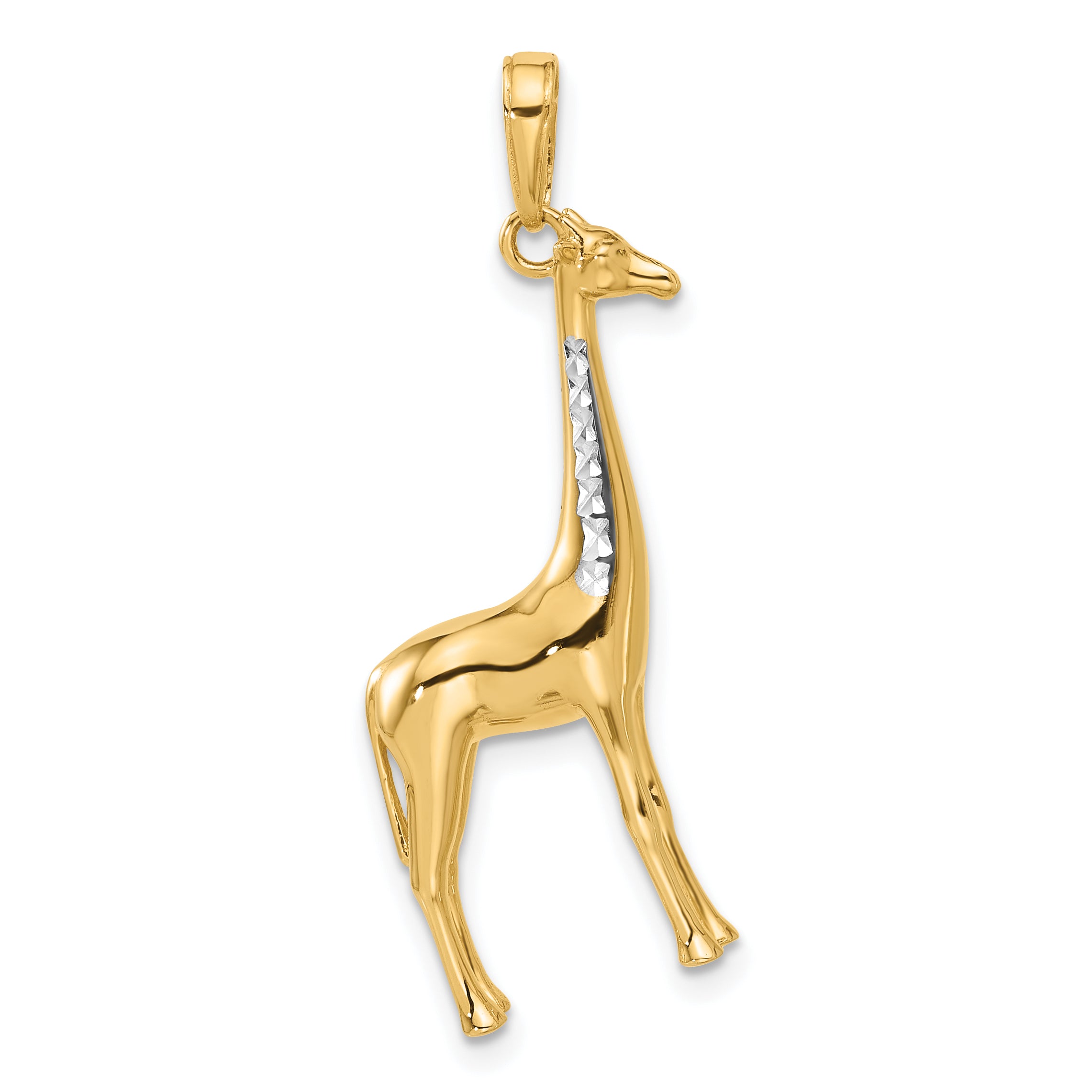 14K and White Rhodium D/C 3D Giraffe Pendant