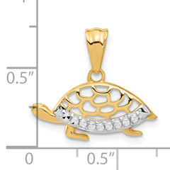 14K with White Rhodium Diamond Cut Turtle Pendant