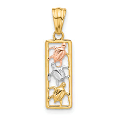 14K Two-tone with White Rhodium Polished Turtles Rectangle Pendant