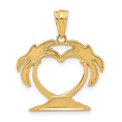 14K with White Rhodium Palm Tree Heart Pendant