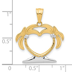 14K with White Rhodium Palm Tree Heart Pendant