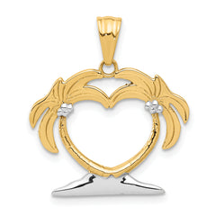 14K with White Rhodium Palm Tree Heart Pendant