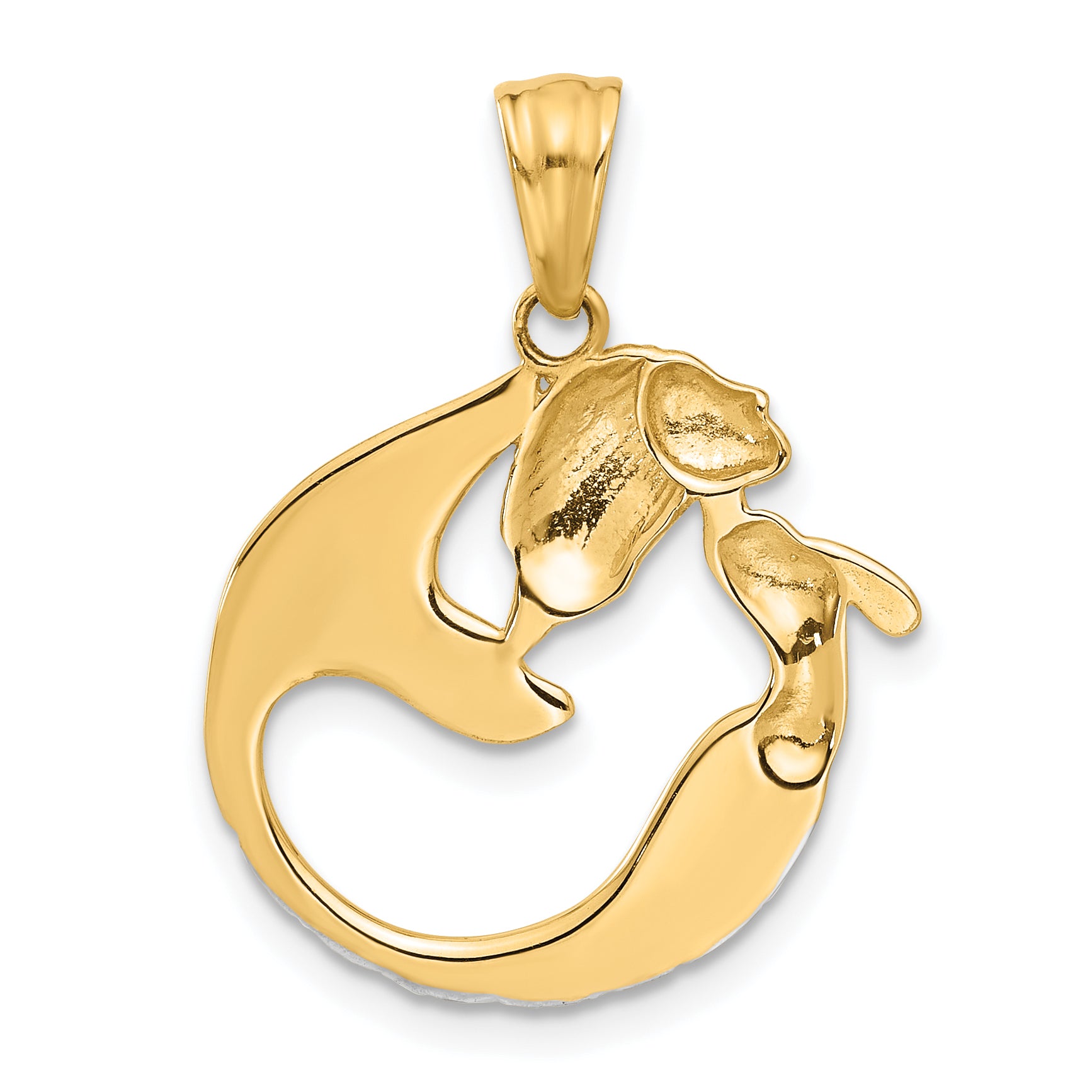 14K with White Rhodium Diamond Cut Mermaid Pendant