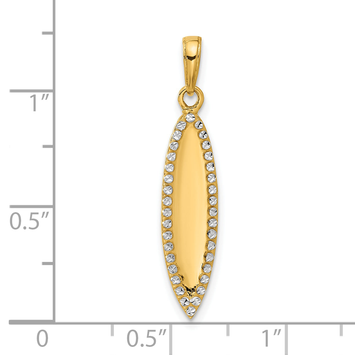 14K and White Rhodium D/C 3D Surfboard Pendant