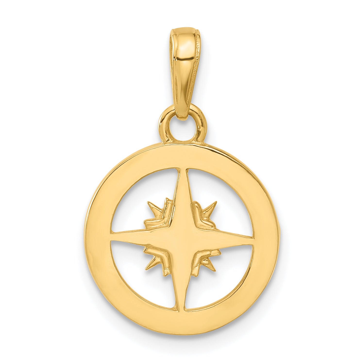 14k and White Rhodium D/C Compass Pendant