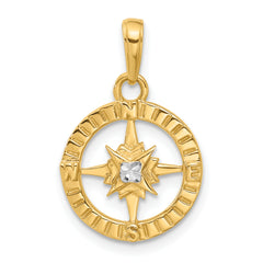 14k and White Rhodium D/C Compass Pendant