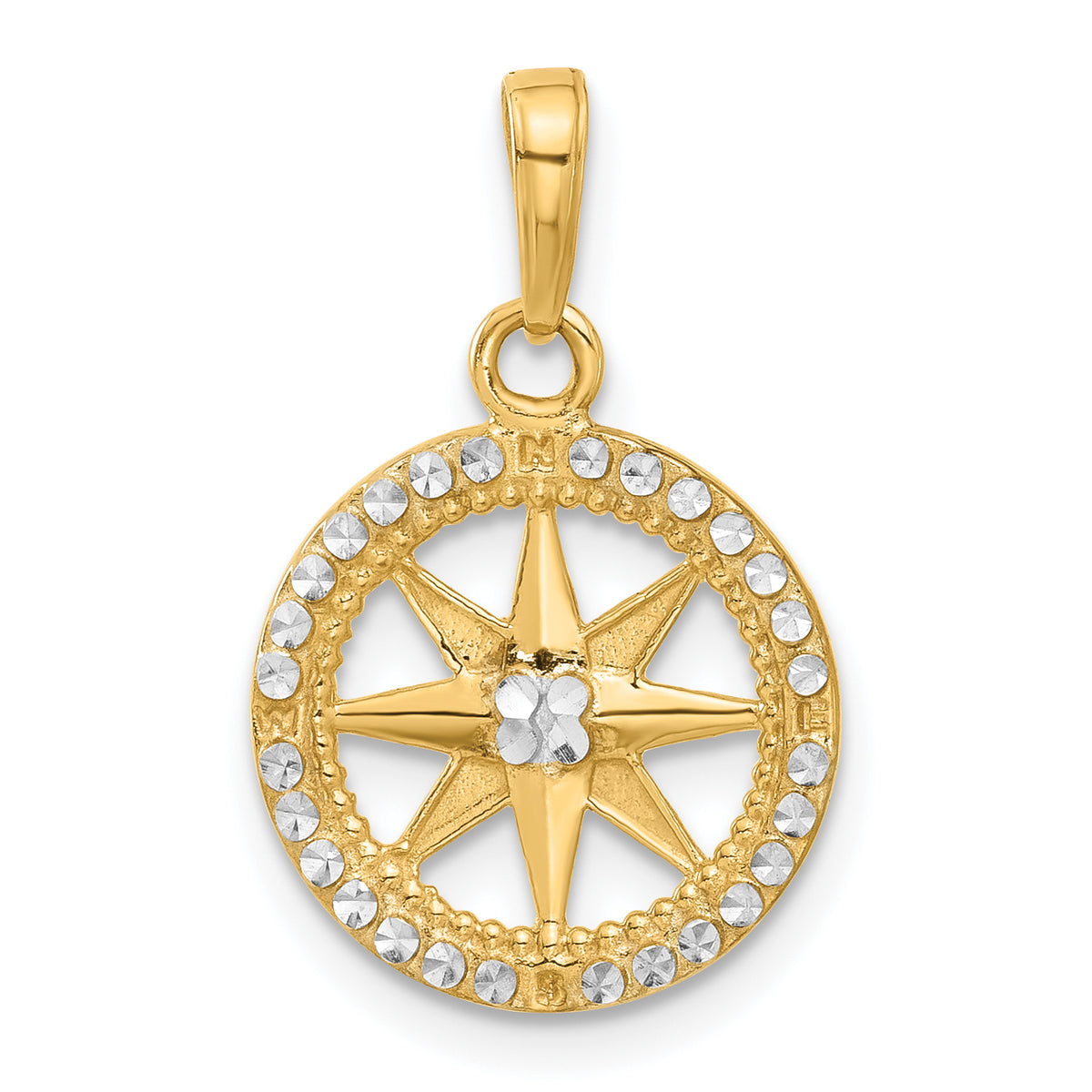 14k and White Rhodium D/C Compass Pendant