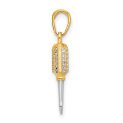 14K and White Rhodium D/C 3D Flathead Screwdriver Pendant