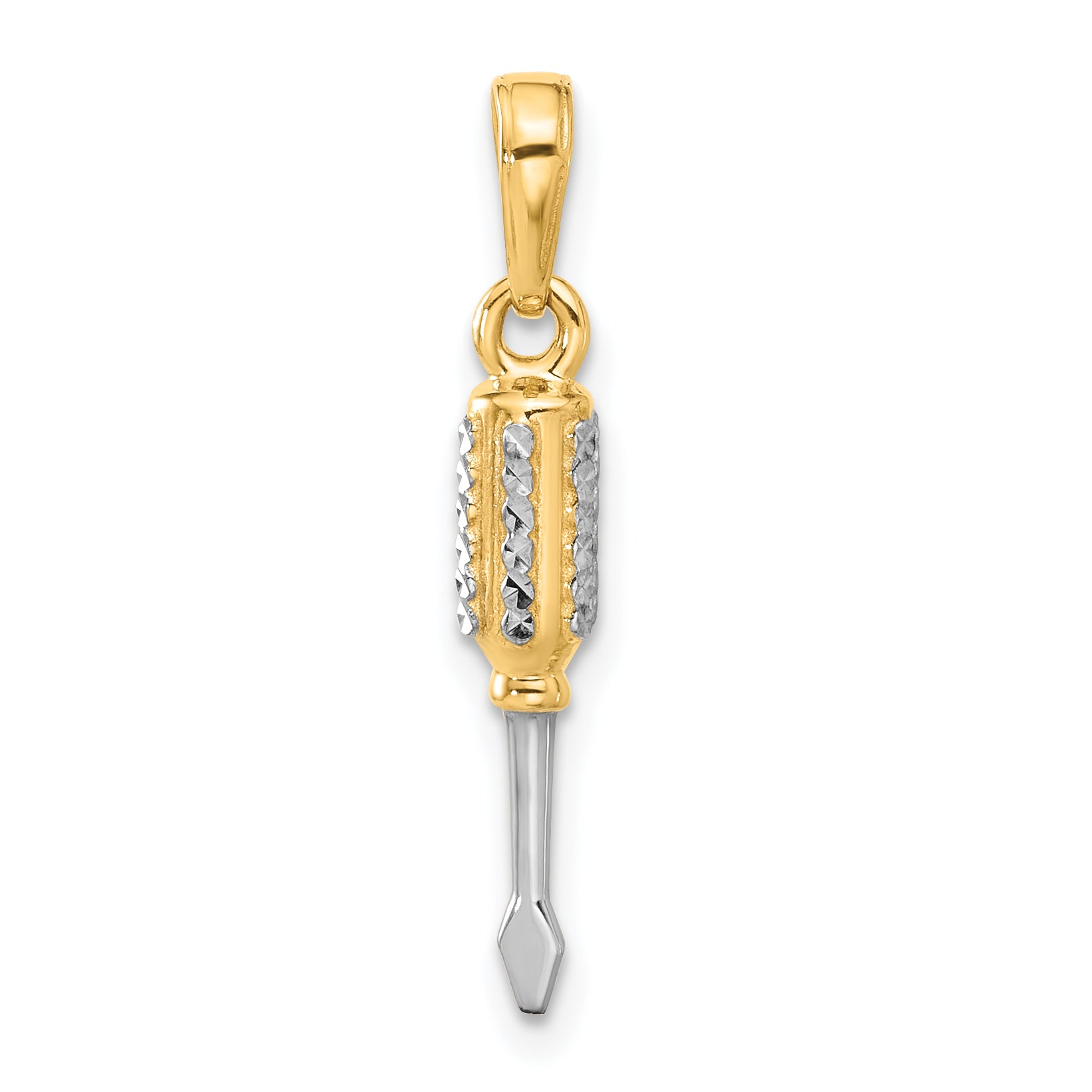 14K and White Rhodium D/C 3D Flathead Screwdriver Pendant