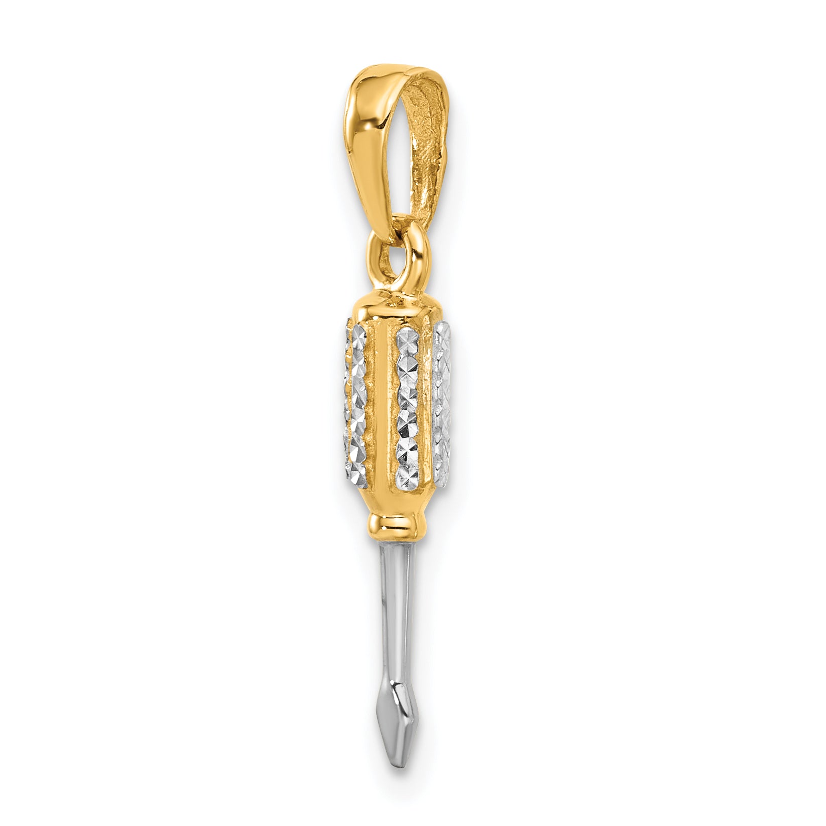 14K and White Rhodium D/C 3D Flathead Screwdriver Pendant