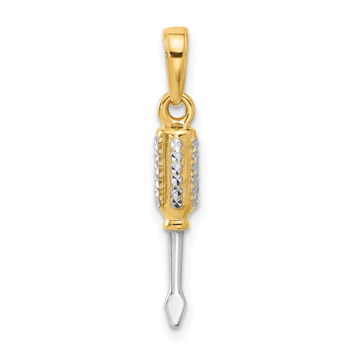 14K and White Rhodium D/C 3D Flathead Screwdriver Pendant