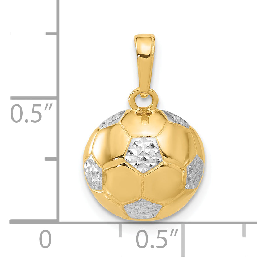 14K and White Rhodium D/C Soccer Ball Pendant