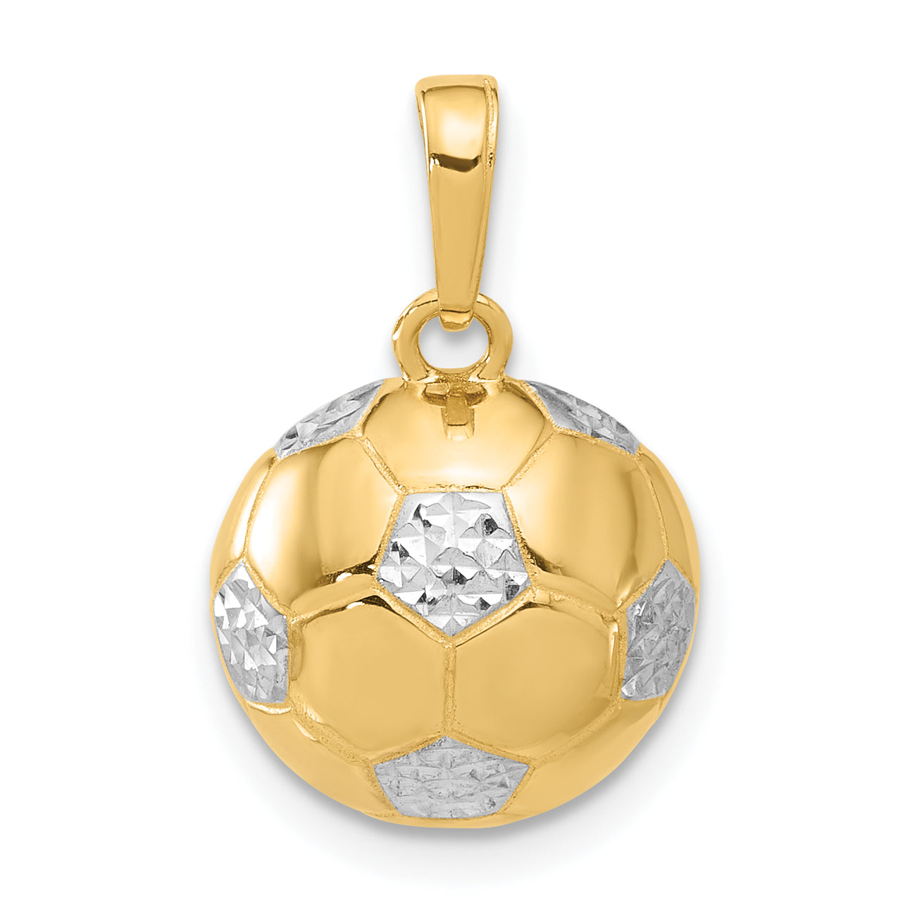 14K and White Rhodium D/C Soccer Ball Pendant