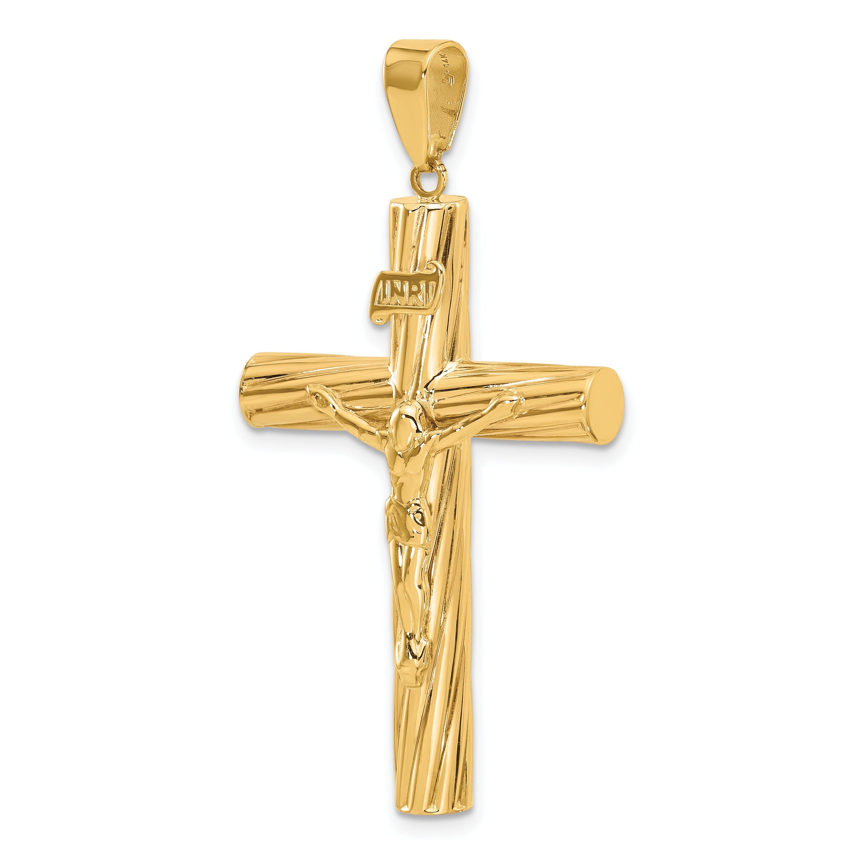 14K Polished and Textured Crucifix Pendant