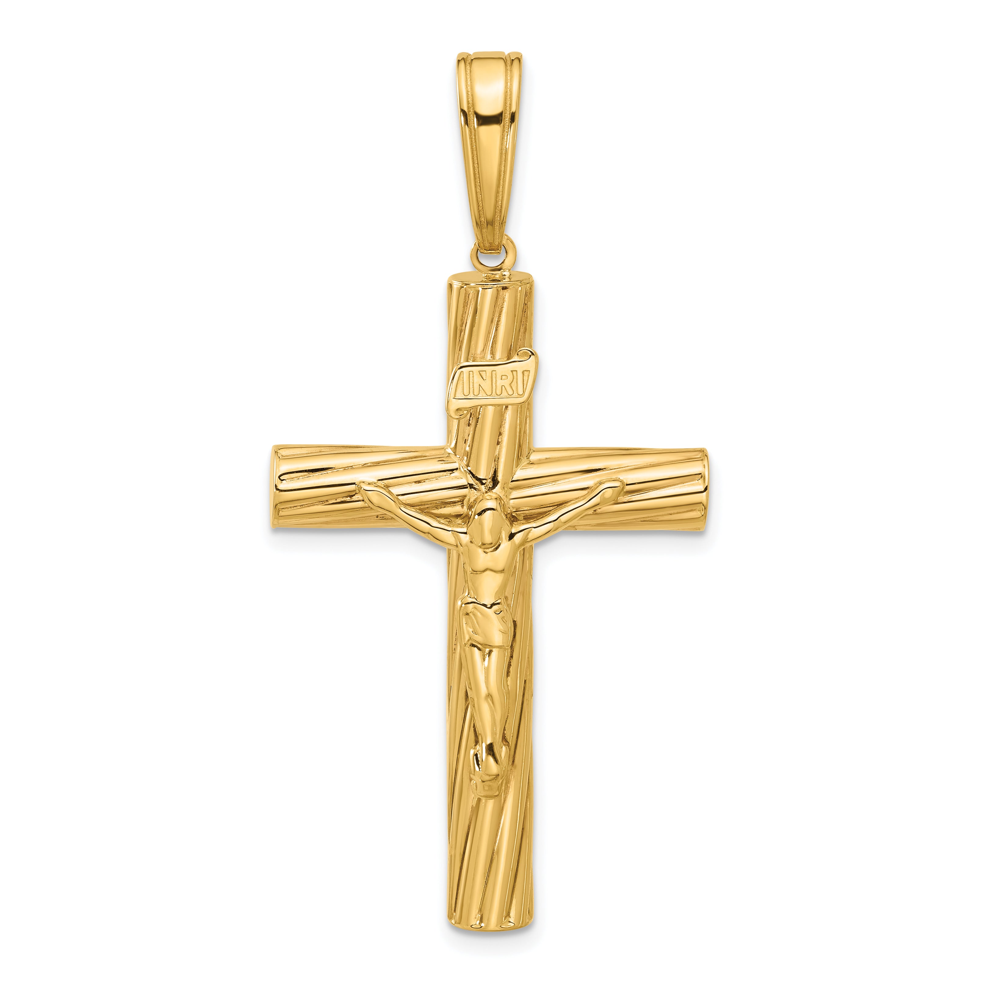 14K Polished and Textured Crucifix Pendant