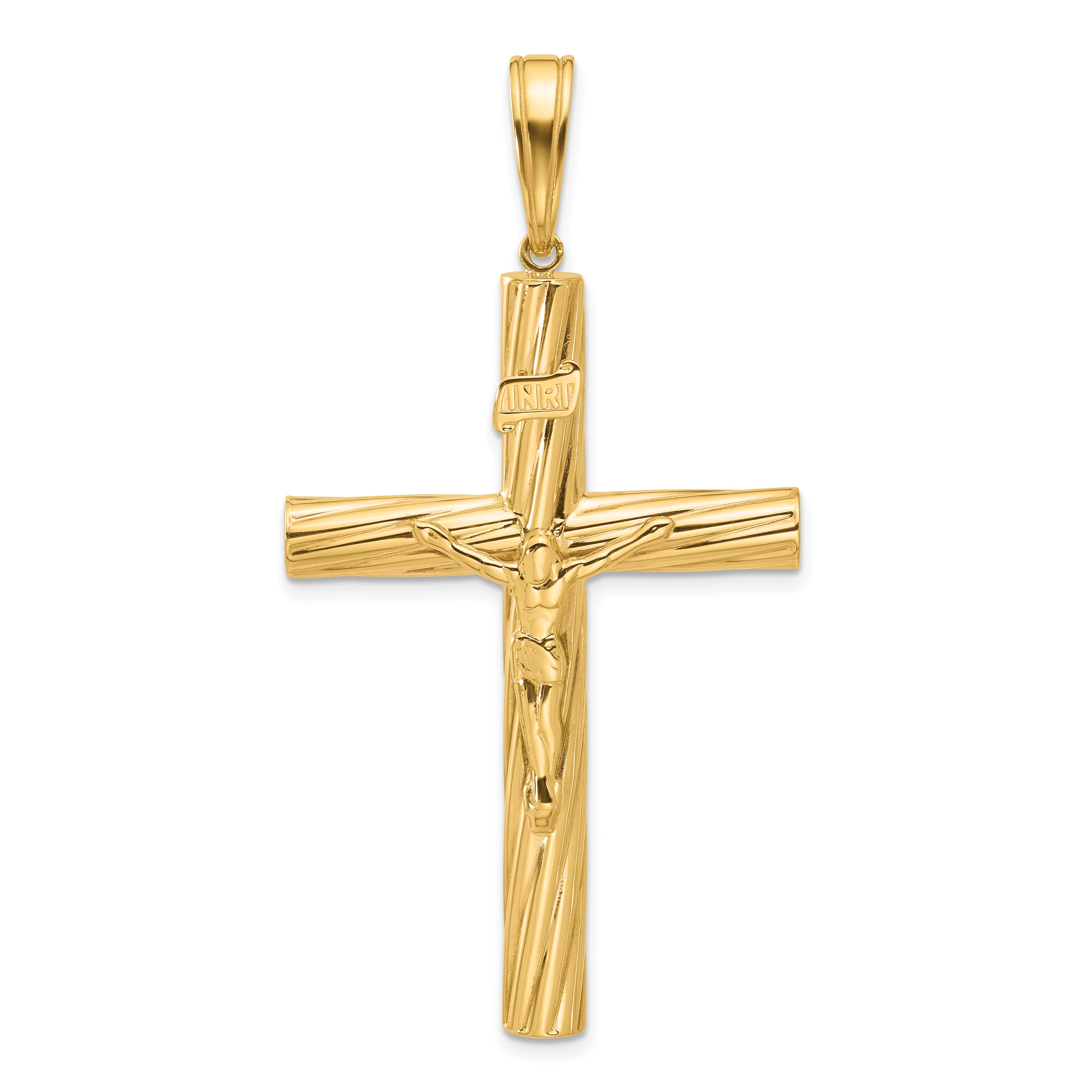 14K Polished and Textured Crucifix Pendant