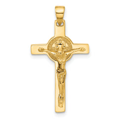 14K Polished Crucifix and St Benedict Pendant