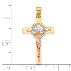 14K Two-tone with White Rhodium Crucifix and St Benedict Pendant