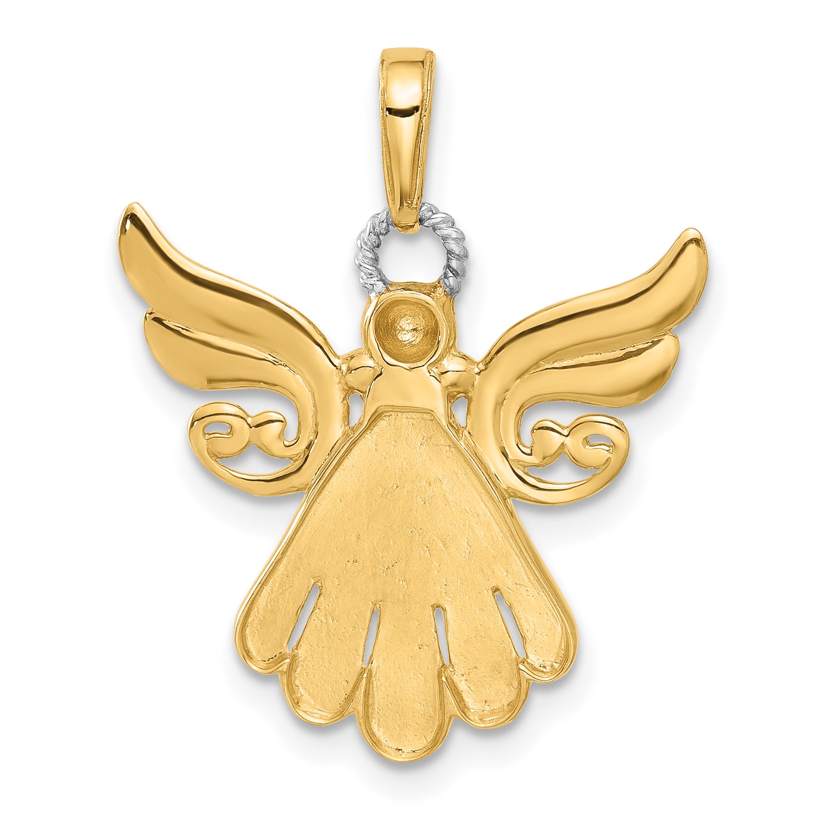 14k with White Rhodium D/C Angel Pendant