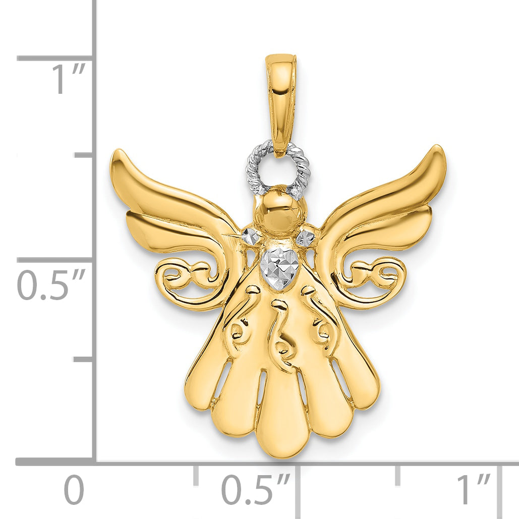 14k with White Rhodium D/C Angel Pendant