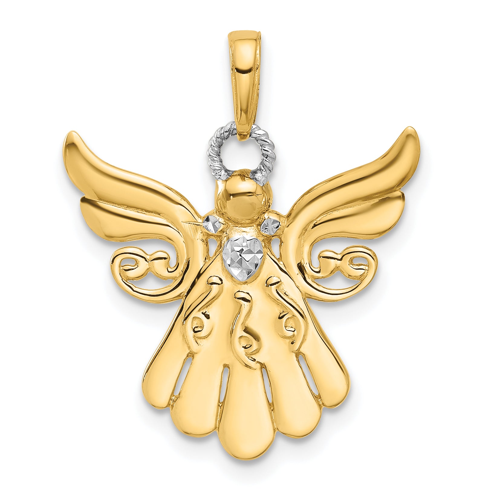 14k with White Rhodium D/C Angel Pendant