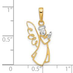 14K with White Rhodium D/C Angel Pendant