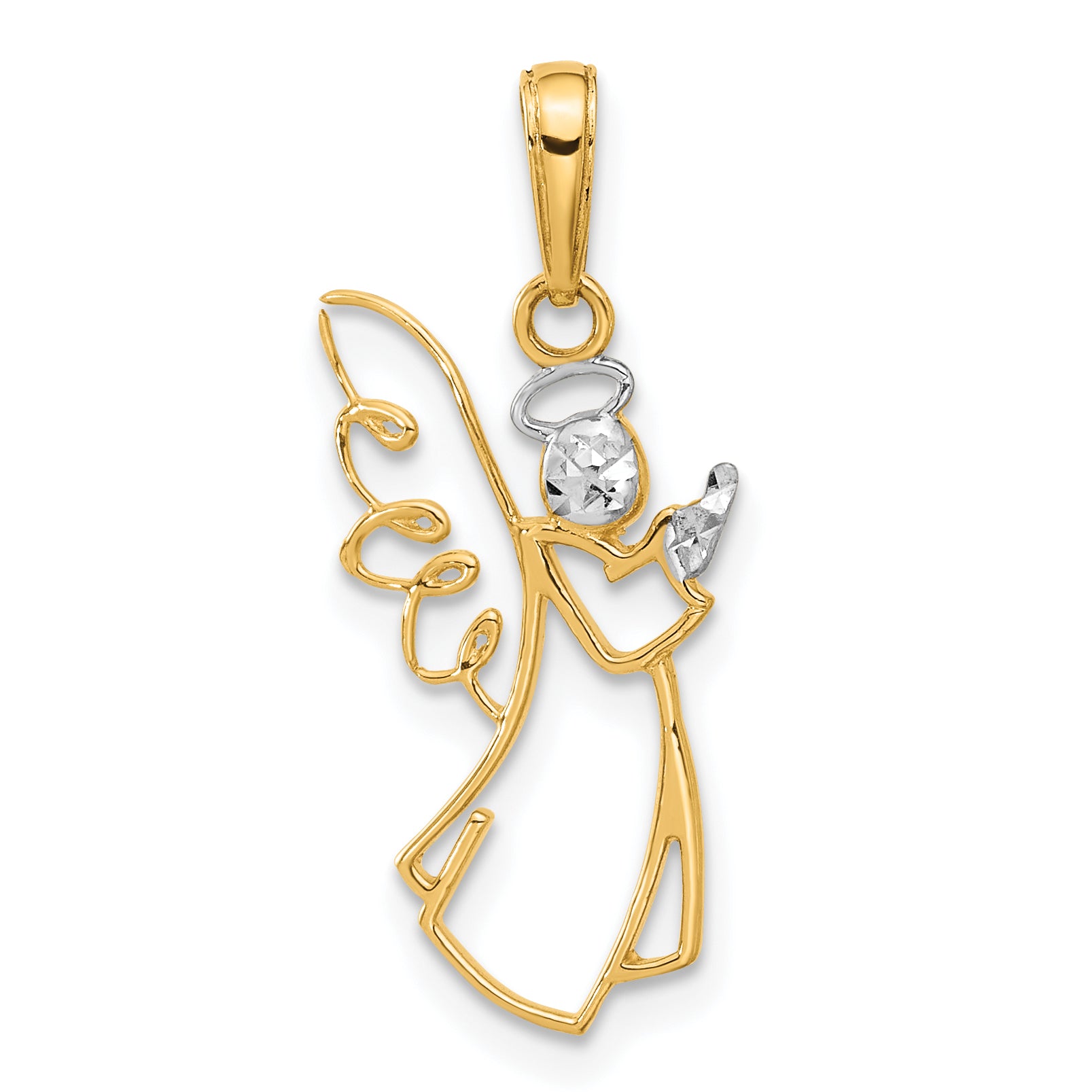 14K with White Rhodium D/C Angel Pendant