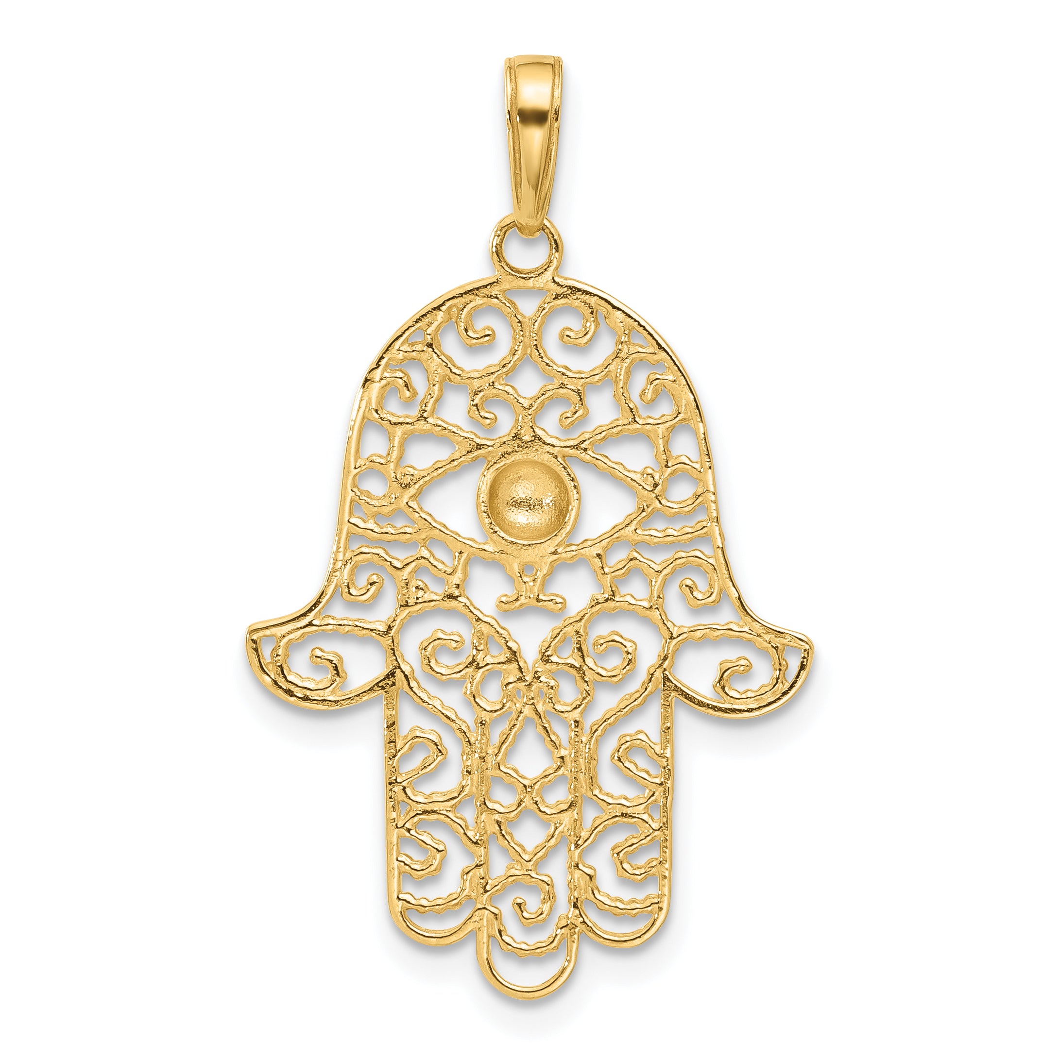 14k and White Rhodium D/C Filigree Hamsa Pendant