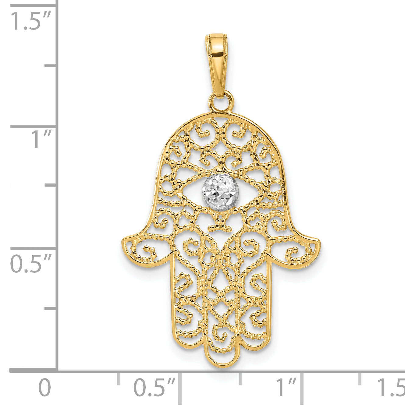 14k and White Rhodium D/C Filigree Hamsa Pendant