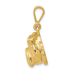 14K Gold Bulldog Pendant with Polished Finish and Textured Detail