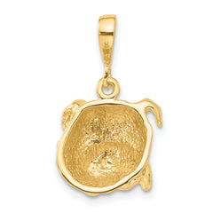 14K Gold Bulldog Pendant with Polished Finish and Textured Detail