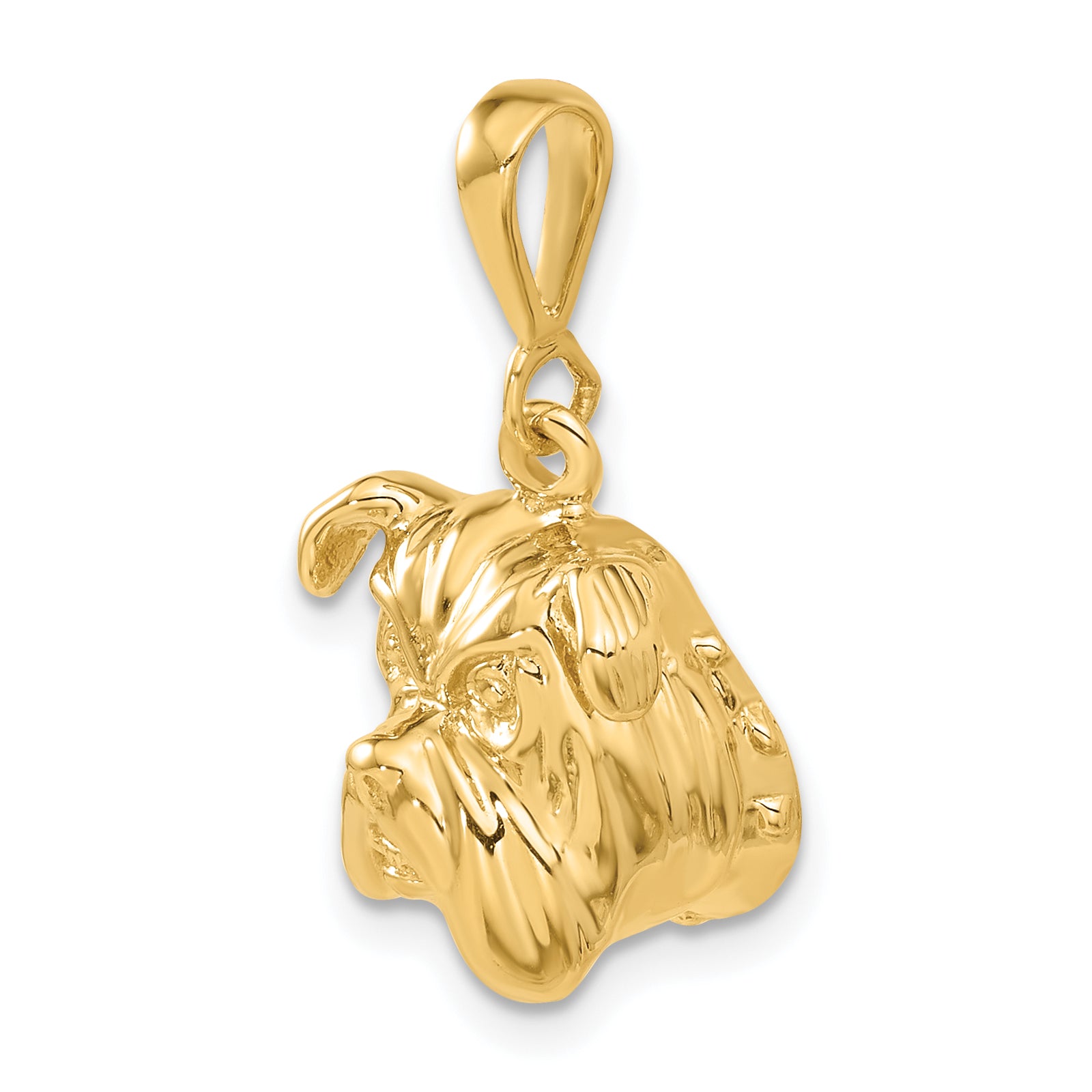 14K Gold Bulldog Pendant with Polished Finish and Textured Detail