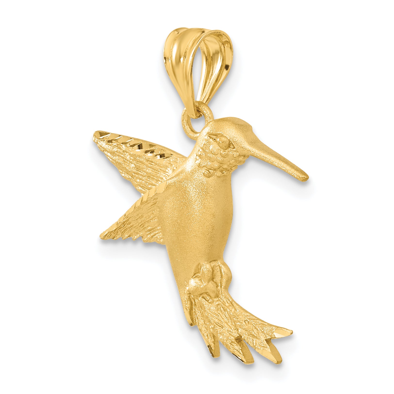 14K Gold Hummingbird Charm with Brushed Finish Elegant & Solid Design