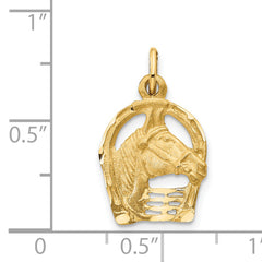 14k Yellow Gold Diamond-cut Horse Head in Horseshoe Charm