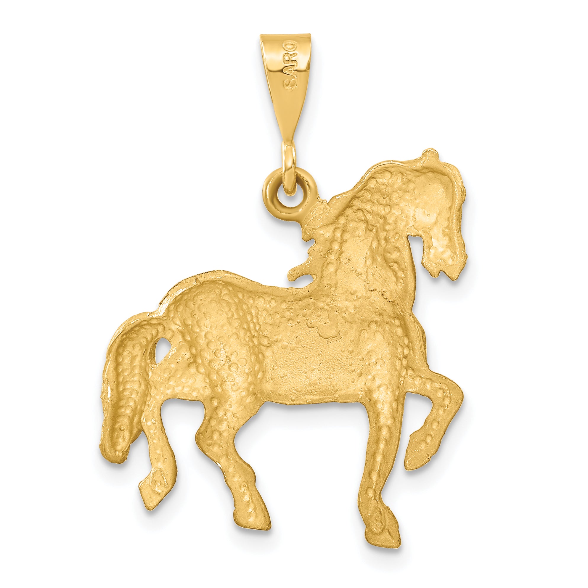 14K Gold Brushed Horse Pendant for Men, Diamond-Cut Finish, 32mm