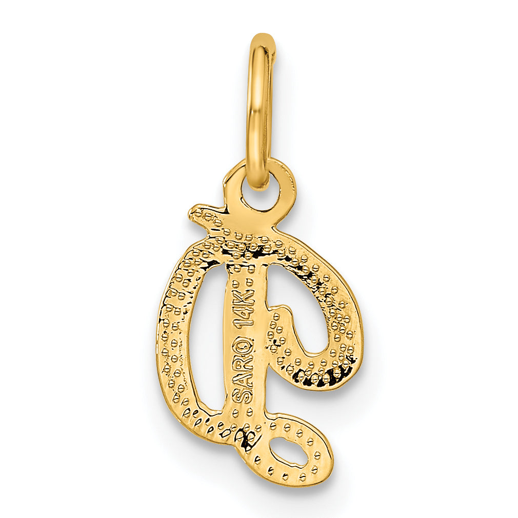 14K Yellow Gold Script Letter D Charm  Polished & Textured Small Pendant