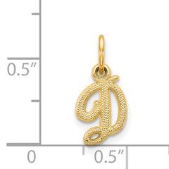 14K Yellow Gold Script Letter D Charm  Polished & Textured Small Pendant