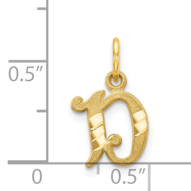 14K Gold Diamond-Cut Letter D Initial Charm  Elegant Small Pendant by Sophia Jewelers