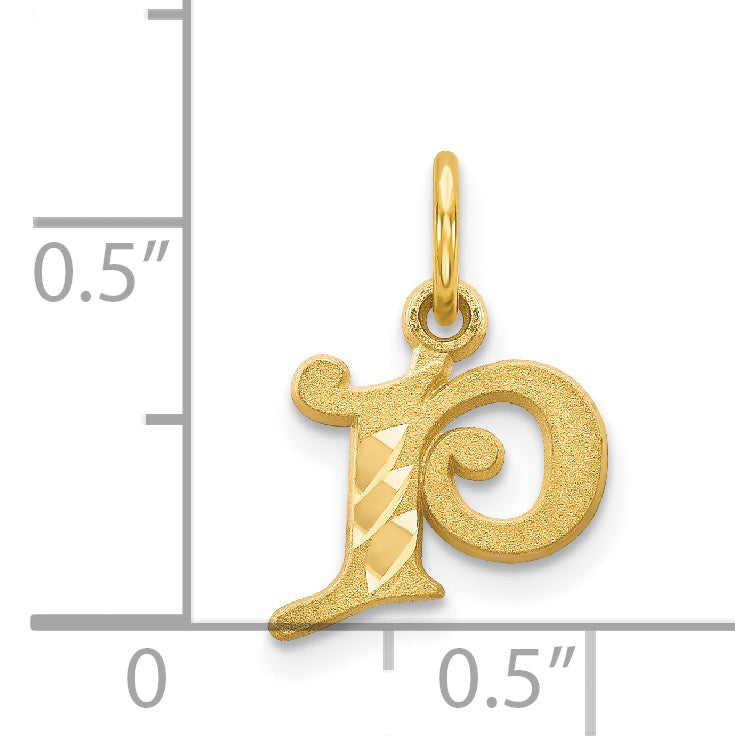 14K Gold Diamond-Cut Letter P Initial Charm  Sandblasted Finish