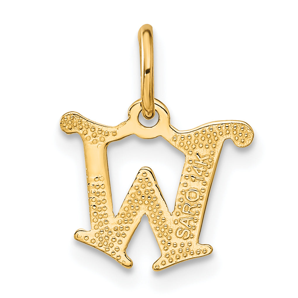 14K Gold Brushed W Initial Charm with Diamond-Cut Finish