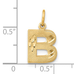 14K Gold Letter B Initial Charm with Diamond-Cut Sandblasted Finish Medium Size