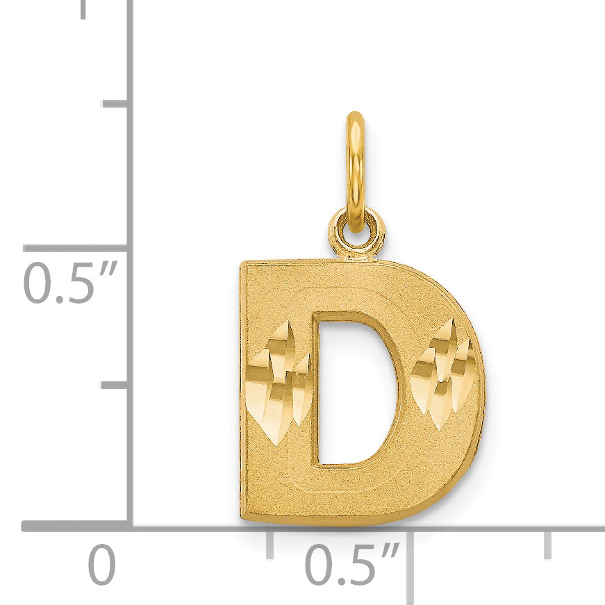 14K Gold Diamond-Cut Letter D Initial Charm  Elegant Sandblasted Finish