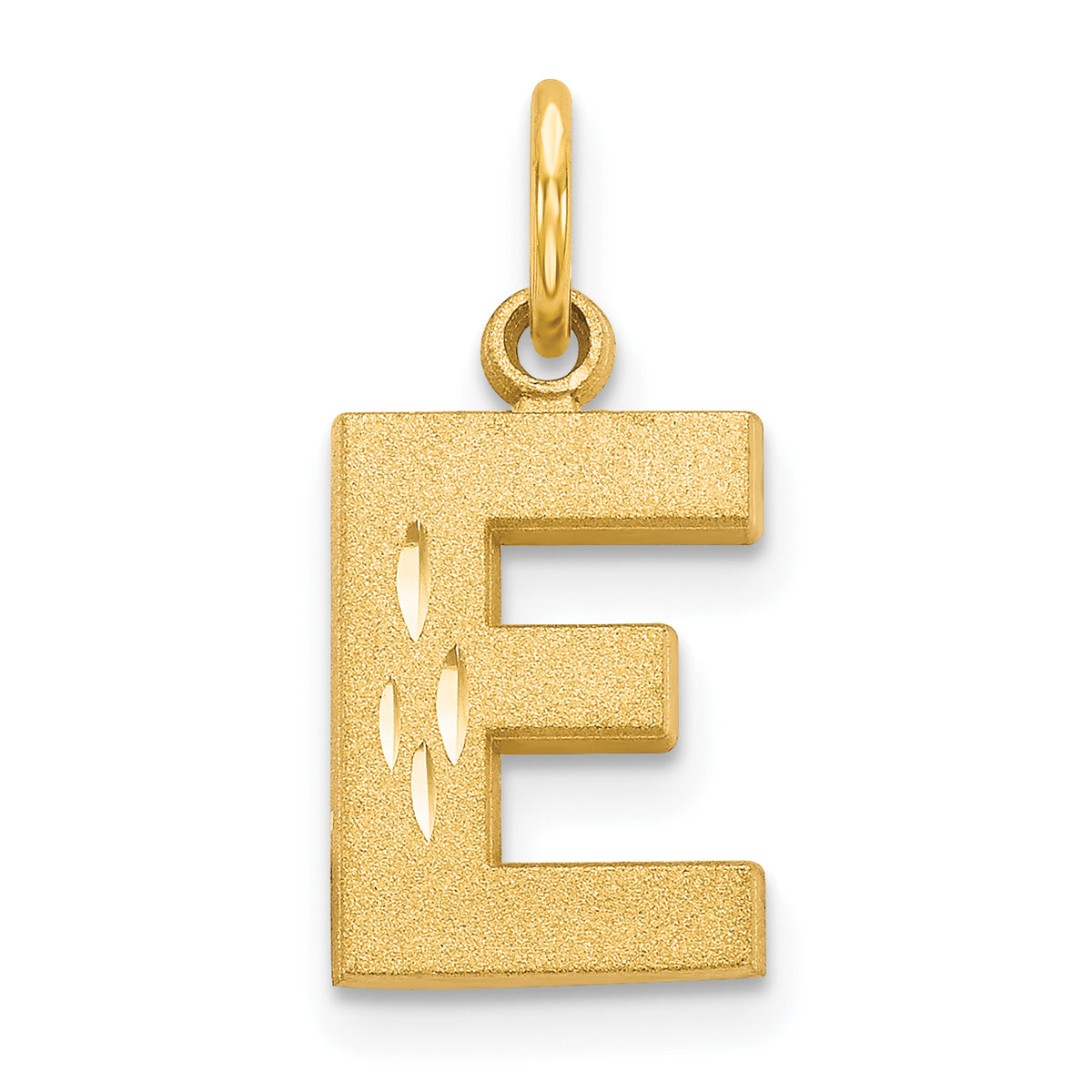 14KY Satin Diamond-cut Letter E Initial Charm