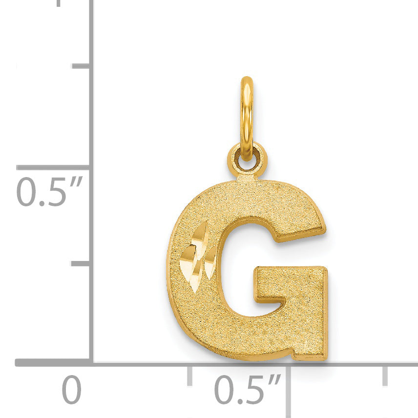 14K Gold Satin Diamond-Cut Letter G Initial Charm Elegant, Medium-Sized