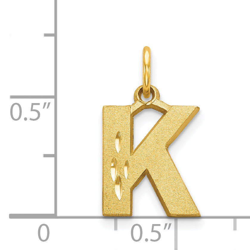 14K Yellow Gold Satin Diamond-Cut Letter K Initial Charm Elegant Medium