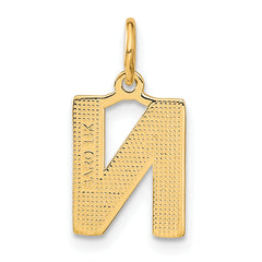 14K Gold Satin Diamond-Cut Letter N Initial Charm  Elegant Sandblasted Finish