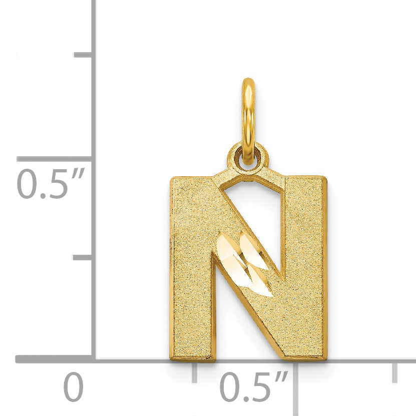 14K Gold Satin Diamond-Cut Letter N Initial Charm  Elegant Sandblasted Finish