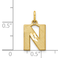 14K Gold Satin Diamond-Cut Letter N Initial Charm  Elegant Sandblasted Finish