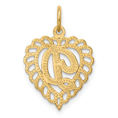 14K Gold Diamond-Cut Heart Letter D Charm in Yellow Gold