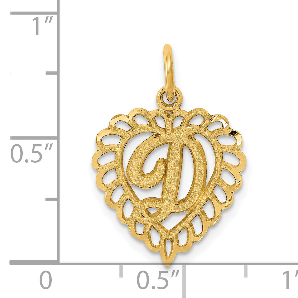 14K Gold Diamond-Cut Heart Letter D Charm in Yellow Gold